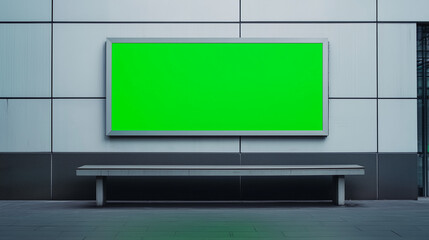 Signboard with green screen, mock-up for advertisement with white background [Generative AI] 広告用グリーンスクリーンのモックアップ