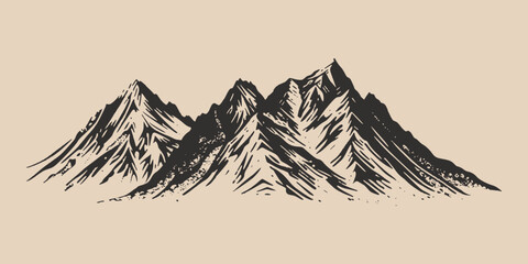 Naklejka premium Vintage retro engraving woodcut style sketch draw paint of mountain rock hill peak