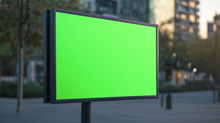 Signboard with green screen, mock-up for advertisement with white background [Generative AI] 広告用グリーンスクリーンのモックアップ