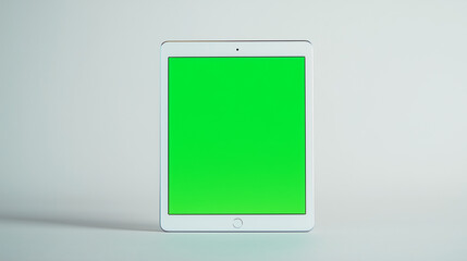 Tablet with green screen, mock-up for advertisement with white background [Generative AI] タブレットのグリーンスクリーンのモックアップ