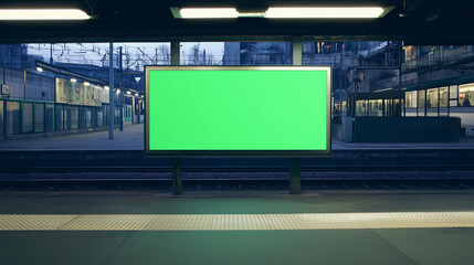 Signboard with green screen, mock-up for advertisement with white background [Generative AI] 広告用グリーンスクリーンのモックアップ