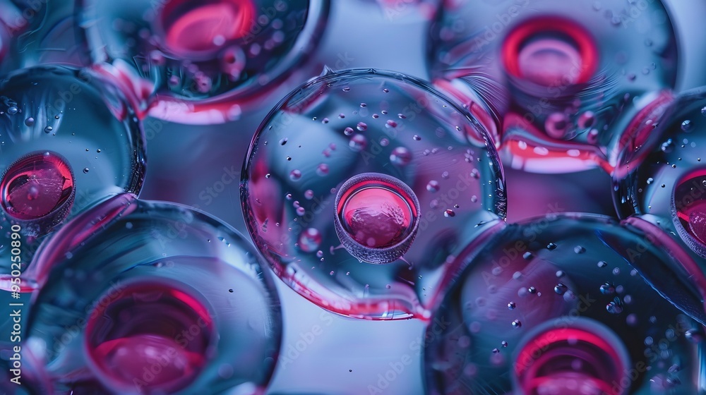 Poster close up of an abstract cell on a vibrant background with a blurred backdrop and text space