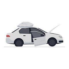 Smashed car hit by a rock