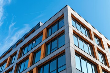 Architecture and site concept - close up of modern building construction part over blue sky