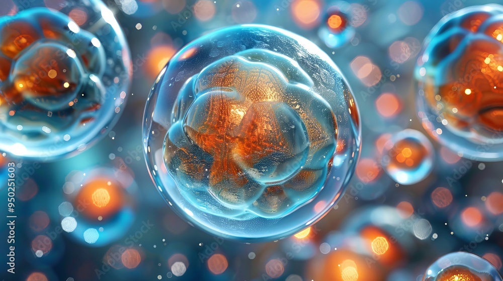 Poster close up of abstract cell structure against a vivid background with blurred elements and space