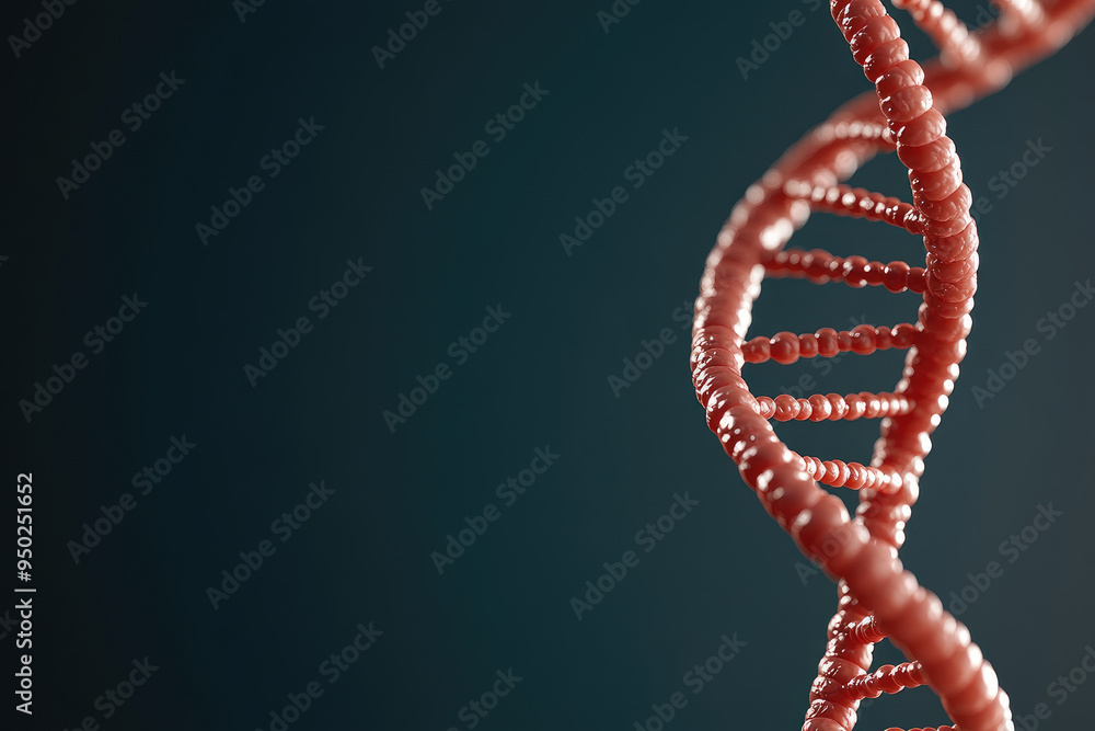 Poster red dna helix, a detailed representation of the double helix structure symbolizing genetic informati