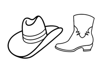 
Cowboy boots and western hat. Cowgirl hat and boots line art vector
