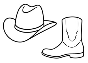 
Cowboy boots and western hat. Cowgirl hat and boots line art vector
