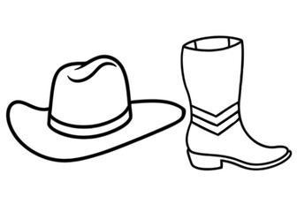 
Cowboy boots and western hat. Cowgirl hat and boots line art vector
