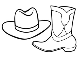 
Cowboy boots and western hat. Cowgirl hat and boots line art vector
