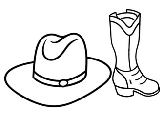 
Cowboy boots and western hat. Cowgirl hat and boots line art vector
