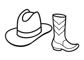 
Cowboy boots and western hat. Cowgirl hat and boots line art vector
