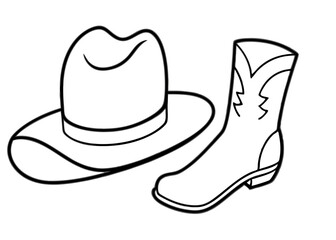 
Cowboy boots and western hat. Cowgirl hat and boots line art vector
