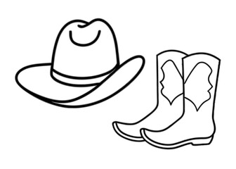 
Cowboy boots and western hat. Cowgirl hat and boots line art vector
