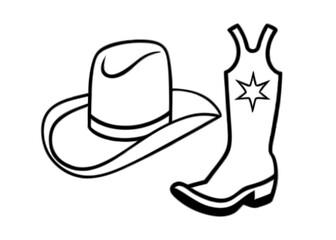 
Cowboy boots and western hat. Cowgirl hat and boots line art vector
