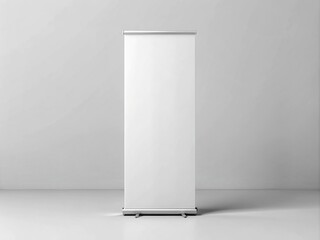 Elegant roll-up banner mockup with a modern minimalist design, customizable layers, and a sleek white background, perfect for showcasing products or events.