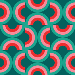 Christmas Retro Pattern in Green, Pink, Red and Beige, xmas vector pattern design, 60s and 70s retro aesthetic style
