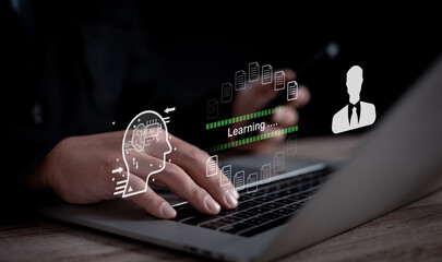 hands typing on laptop capturing the essence of AI learning and technological innovation symbolizes the seamless synergy between human input and machine intelligence, driving cutting-edge advancements