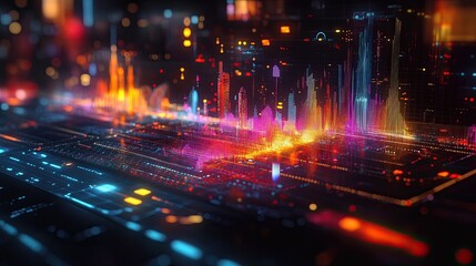 Obraz premium A transparent music player with a music visualization feature, displaying colorful patterns and shapes that react to the rhythm and melody of the song.