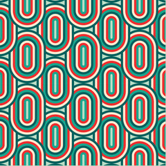 Christmas Retro Pattern in Green, Pink, Red and Beige, xmas vector pattern design, 60s and 70s retro aesthetic style