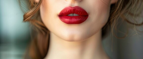 Fototapeta premium Closeup of Red Lips on Woman's Face
