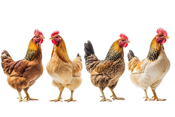 Fototapeta premium Different chickens on a transparent background, showcasing raw and cooked pieces..