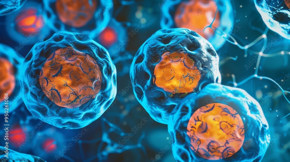Poster vibrant abstract cell close up with defocused background and ample copy space for design purposes