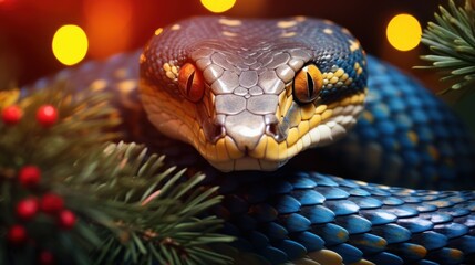 Fototapeta premium Colorful Snake Among Pine Branches
