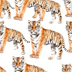 Obraz premium Cute watercolor illustration of smiling tiger cubs with leafy botanical elements on a beige background, Perfect for children's products, nursery decor, greeting cards, and educational materials