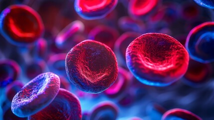 Close up of abstract cell structure against a colorful background with blurred backdrop and space