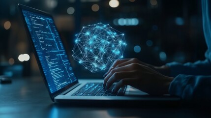 Technical support customer service concept, software engineer using laptop computer with customer support and global network, internet technology, it support, digital system