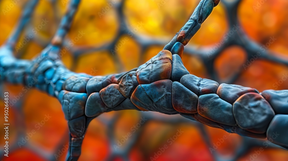 Poster close up of abstract cell structure against a colorful background with blurred backdrop and space
