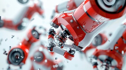 Fototapeta premium Futuristic robot parts assembling themselves in mid-air