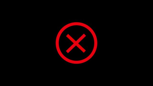 Red cross x sign. Cross animated on black screen .Red X sign icon in round. Wrong mark collection. Red cross X symbol. Red grunge X icon.