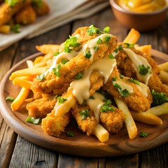 Fried chicken with french fries.