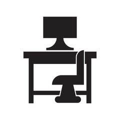 Desk with computer icon. Silhouette on white background. Vector illustration. EPs 10/AI