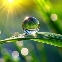 Water drops on a green leaf.
