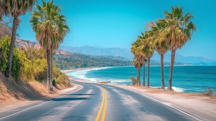 Stunning Ventura Highway Ocean View at Daylight, Capturing Serene Coastal Ambiance with Vibrant Energy and Joyful Travel Experience in Ultra-High Resolution
