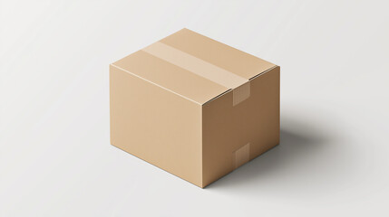 Closed cardboard box mockup standing on white background