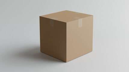 Closed cardboard box mockup standing on white background