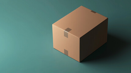 Obraz premium Cardboard delivery box mockup with tape on green background