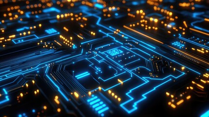 Fototapeta premium Glowing digital circuit board with cyber effects