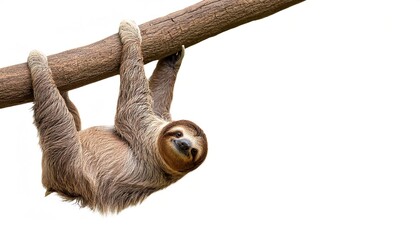 Fototapeta premium brown throated sloth - Bradypus variegatus - is a species of three toed sloth found in the Neotropical realm of Central and South America. Isolated on white background with copy space