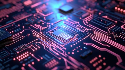 Obraz premium Glowing digital circuit board with cyber effects