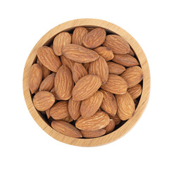 whole almond   in wooden bowl ,top view