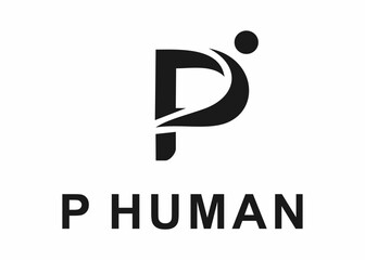 letter p human logo, design, vector, illustration, creative icon, template