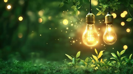 Green energy concept with light bulbs and plants