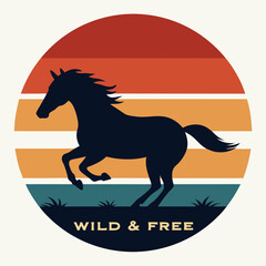 A circular image behind a horse silhouette