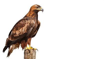 Fototapeta premium golden eagle - Aquila chrysaetos - is a widely distributed bird of prey living in the Northern Hemisphere of the world. Isolated on white background with copy space