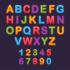 Colorful Jelly Alphabets Font. Glossy Kid ABC. Vector